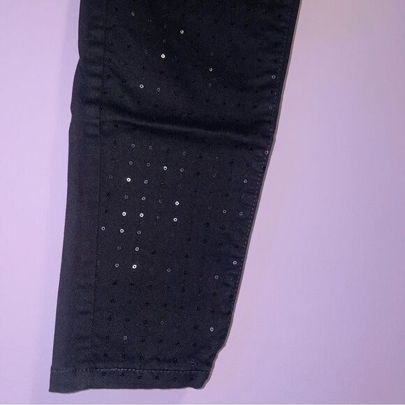 Mango SKinny Jeans Size 10 Black w Black Sequin - Picture 4 of 10